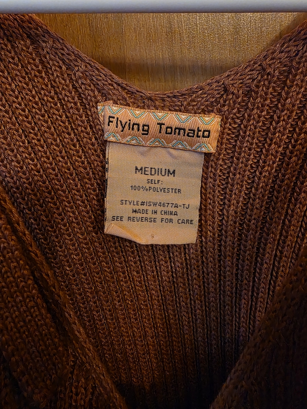 Flying Tomato Rust Tie-Shoulder Ribbed Off-Shoulder Top - Picture 3 of 3